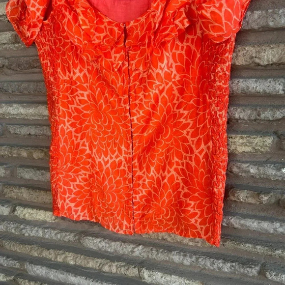 Nanette Lepore Orange Floral Cold Shoulder Sleeveless Corset Tank Top Size 10 - Picture 8 of 9